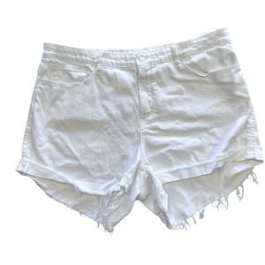 Good American Shorts Size 18 White Cut Off Denim "Bombshell Denim Shorts" Raw